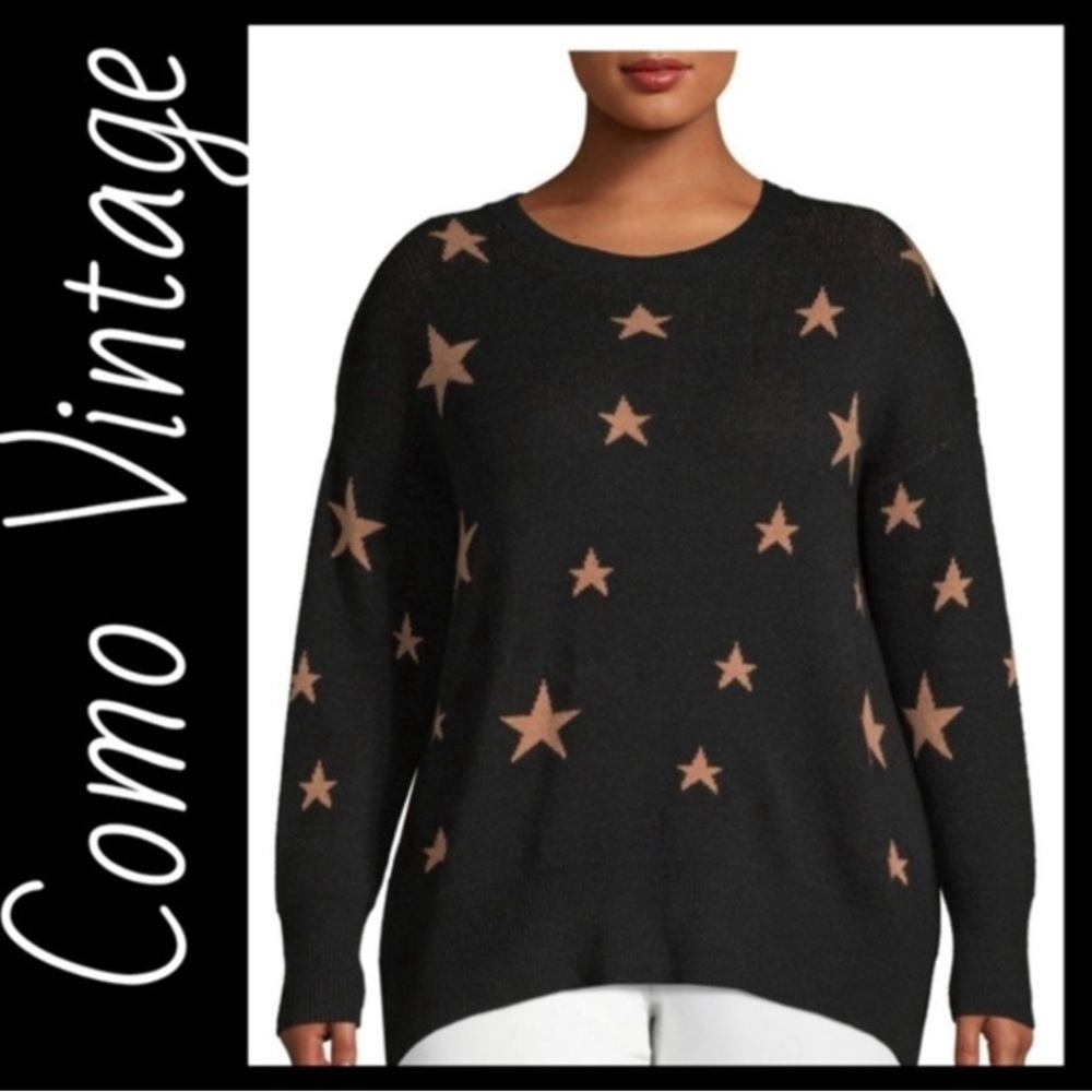 Como Vintage Plus Size Black Pullover Star Design Sweater 3X Available NWT